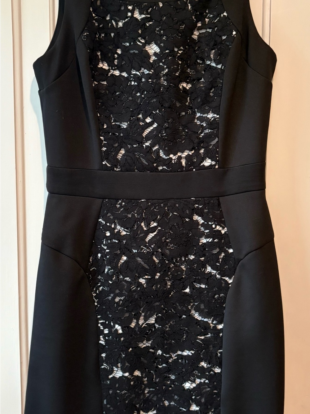 Betsey Johnson Black Lace-Front Midi Dress